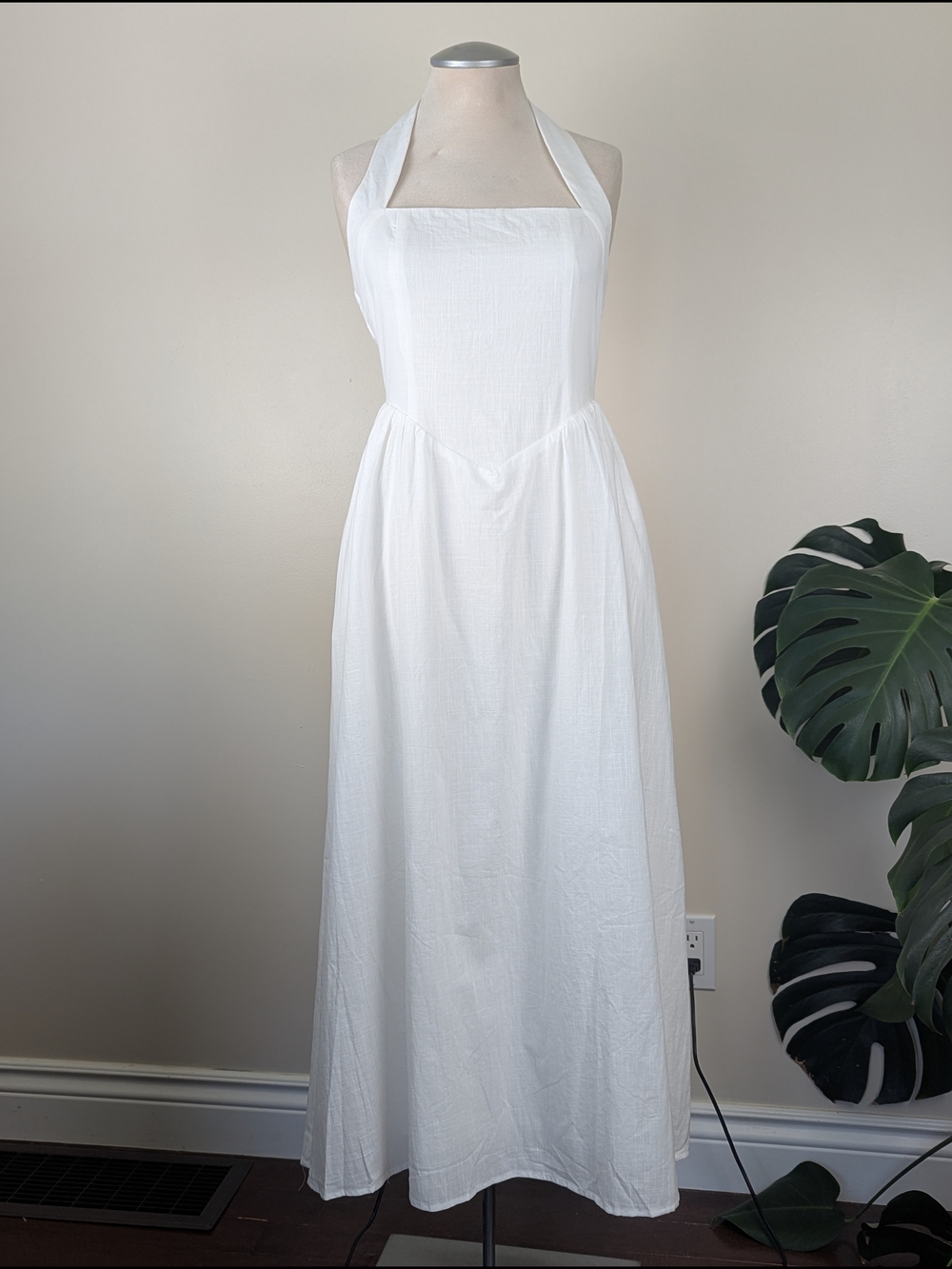 Billy J. White 100% Cotton Boho  Caden Maxi Halter Dress with Square Neck - Picture 3 of 13